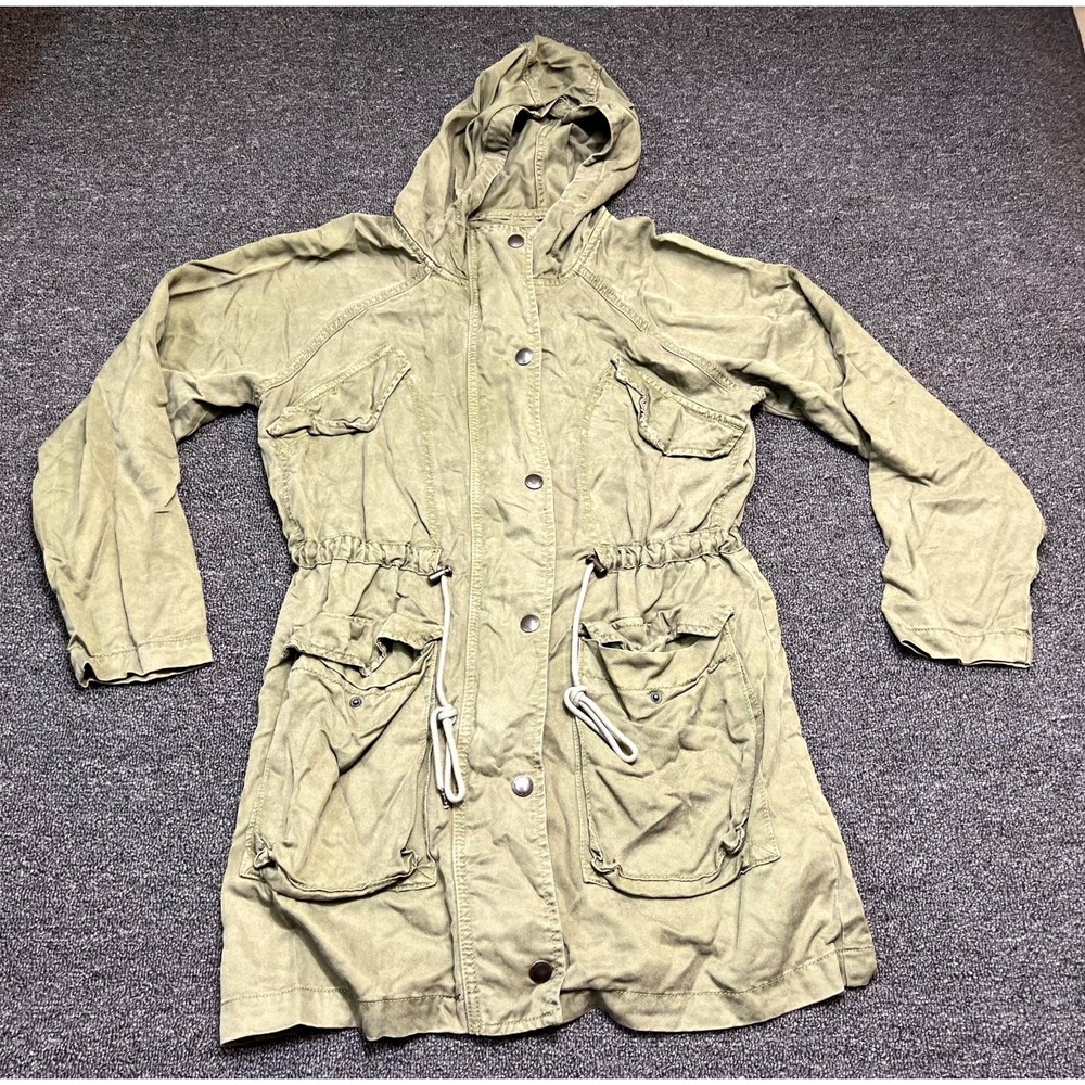 American Eagle Anorak Jacket Womens S Green Utility Lightweight Drawstring Waist